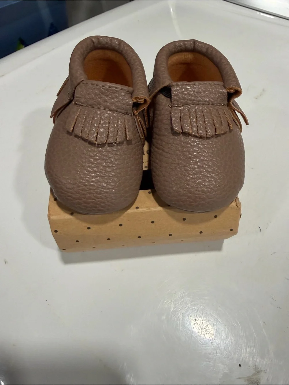 Soft Brown Baby Moccasins with Fringe - Cozy Slip-On Size 0